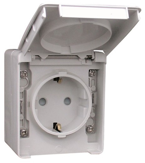 Base schuko con protección 16A 250V en color gris IP65