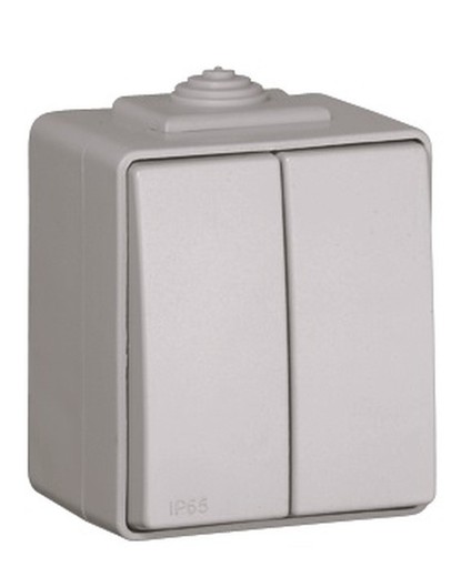 Doble interruptor 16AX 250V en color gris IP65