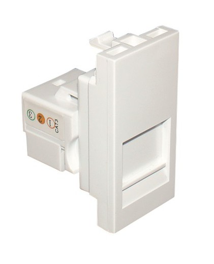 Mecanismo con conector RJ11 1 módulo en color blanco