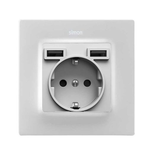 Base de enchufe schuko con doble cargador USB tipo A 10,5W Simon 75