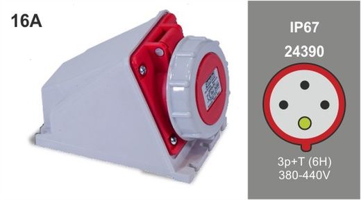 Base fija pared inclinada IP67 3P+TT de 16A