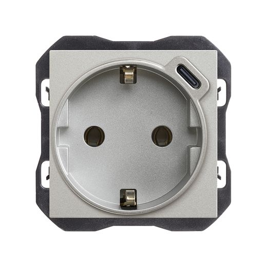 Base schuko con cargador USB C 10,5W aluminio