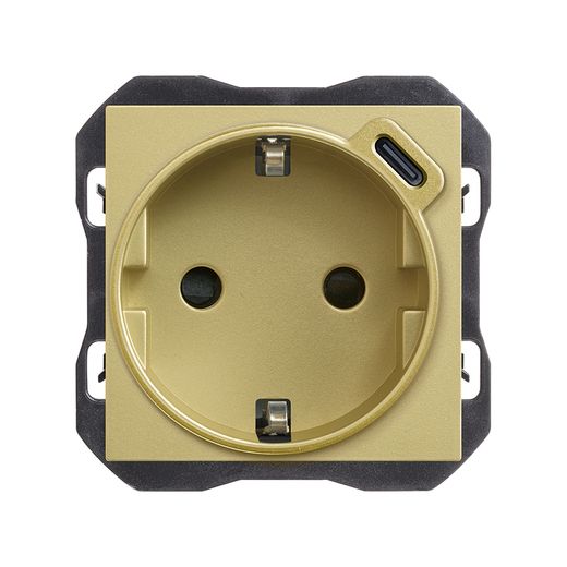 Base schuko con cargador USB C 10,5W bronce