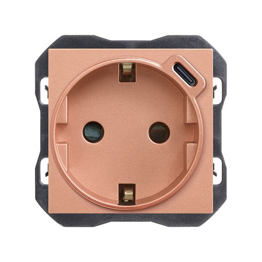 Base schuko con cargador USB C 10,5W cobre
