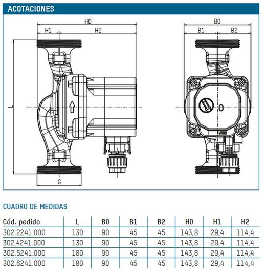 Bomba circuladora para calefacción Tacoflow2 TF2 25-70/180