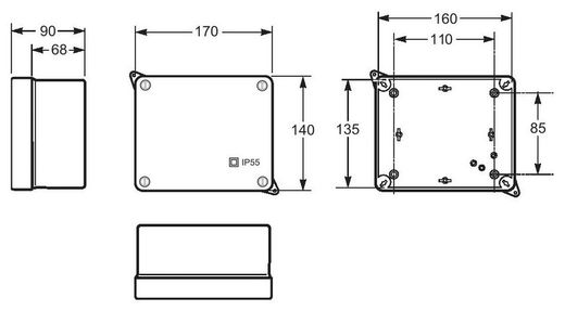 Caja ciega l/halogenos 140x170mm ip55