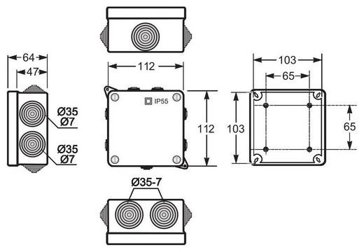 Caja conos libre de halógenos 100x100x55mm IP55