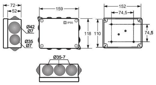 Caja conos libre de halógenos 120x160x72mm IP55