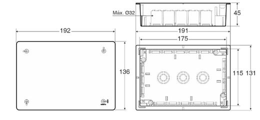Caja derivación de 175x115x45mm para tabiquería hueca
