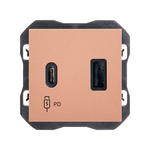 Cargador USB doble A+C 30W Power Delivery cobre