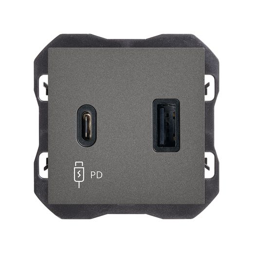Cargador USB doble A+C 30W Power Delivery titanio