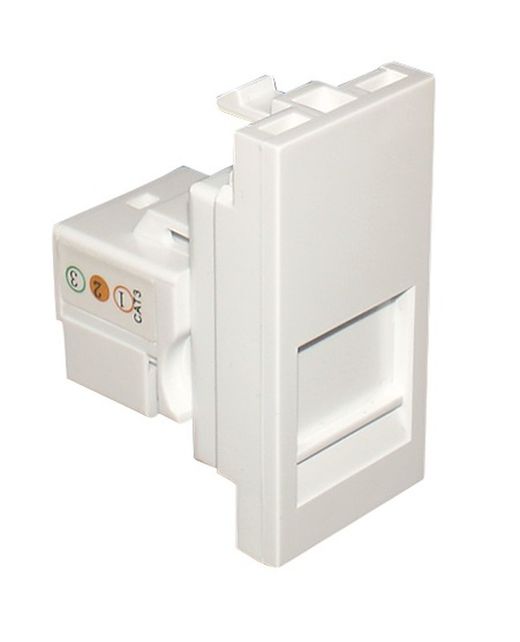 Mecanismo con conector RJ11 1 módulo en color blanco