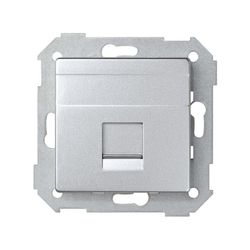 Placa de voz y datos plana con guardapolvo para 1 conector RJ45 AMP® en color aluminio frío Simon 82