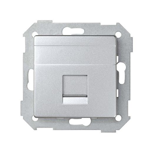 Placa de voz y datos plana con guardapolvo para 1 conector RJ45 AMP® en color aluminio frío Simon 82