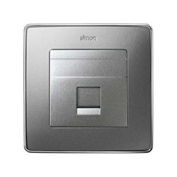 Placa de voz y datos plana con guardapolvo para 1 conector RJ45 AMP® en color aluminio frío Simon 82