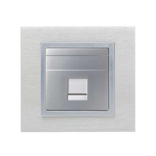 Placa de voz y datos plana con guardapolvo para 1 conector RJ45 AMP® en color aluminio Simon 82