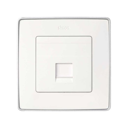 Placa de voz y datos plana con guardapolvo para 1 conector RJ45 AMP®  en color blanco Simon 82