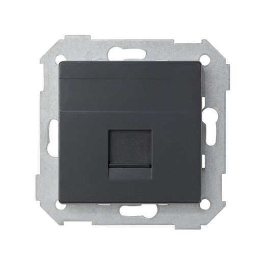 Placa de voz y datos plana con guardapolvo para 1 conector RJ45 AMP® en color grafito Simon 82