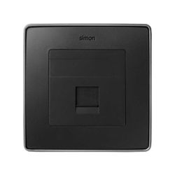 Placa de voz y datos plana con guardapolvo para 1 conector RJ45 AMP® en color grafito Simon 82