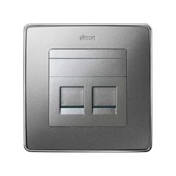 Placa de voz y datos plana con guardapolvo para 2 conectores RJ45 AMP® aluminio frío Simon 82
