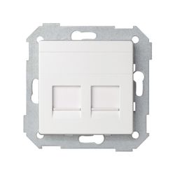 Placa de voz y datos plana con guardapolvo para 2 conectores RJ45 AMP®, en color blanco Simon 82
