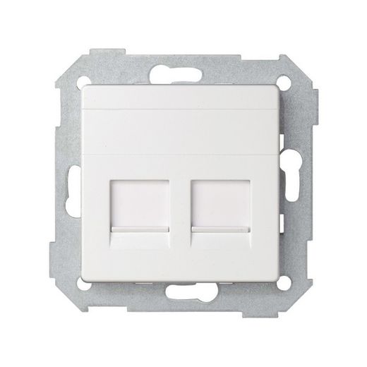 Placa de voz y datos plana con guardapolvo para 2 conectores RJ45 AMP®, en color blanco Simon 82