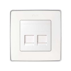 Placa de voz y datos plana con guardapolvo para 2 conectores RJ45 AMP®, en color blanco Simon 82