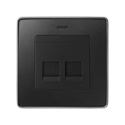 Placa de voz y datos plana con guardapolvo para 2 conectores RJ45 AMP® grafito Simon 82