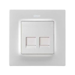 Placa de voz y datos plana con guardapolvo para 2 conectores RJ45 blanco mate Simon 82 Concept