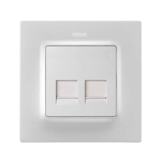 Placa de voz y datos plana con guardapolvo para 2 conectores RJ45 blanco mate Simon 82 Concept