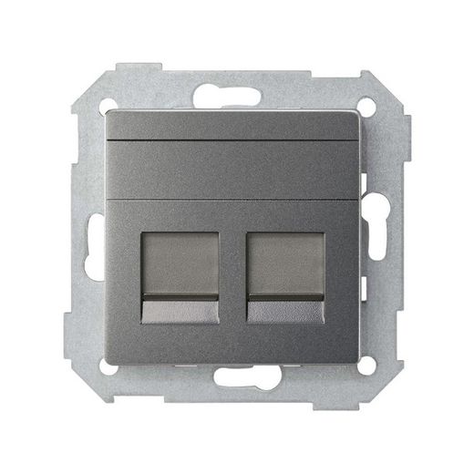 Placa de voz y datos plana con guardapolvo para 2 conectores RJ45 titanio Simon 82 Concept