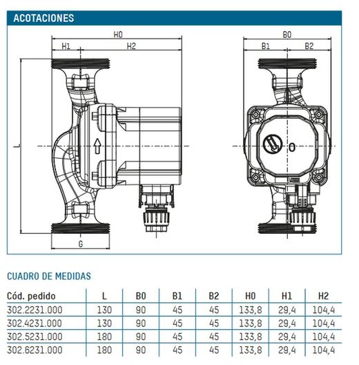 Bomba circuladora para calefacción Tacoflow2 TF2 15-60/130