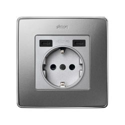 Tapa base enchufe schuko con 2 USB C+C en color aluminio Simon 82