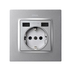 Tapa base enchufe schuko con 2 USB C+C aluminio Simon 82 Concept