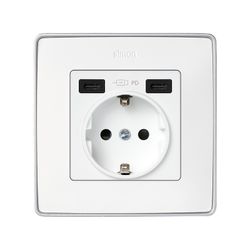 Tapa base enchufe schuko con 2 USB C+C en color blanco Simon 82