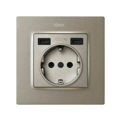 Tapa base enchufe schuko con 2 USB C+C cava Simon 82 Concept