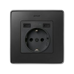 Tapa base enchufe schuko con 2 USB C+C en color grafito Simon 82
