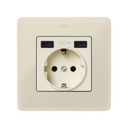 Tapa base enchufe schuko con 2 USB C+C en color marfil Simon 82