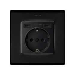 Tapa base enchufe schuko con 2 USB C+C Negro mate Simon 82 Concept