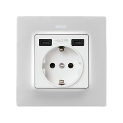 Tapa base enchufe schuko con dos tomas de USB C+C blanco mate Simon 82 Concept