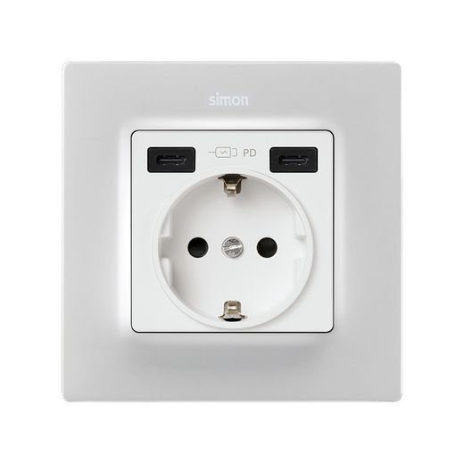 Tapa base enchufe schuko con dos tomas de USB C+C blanco mate Simon 82 Concept
