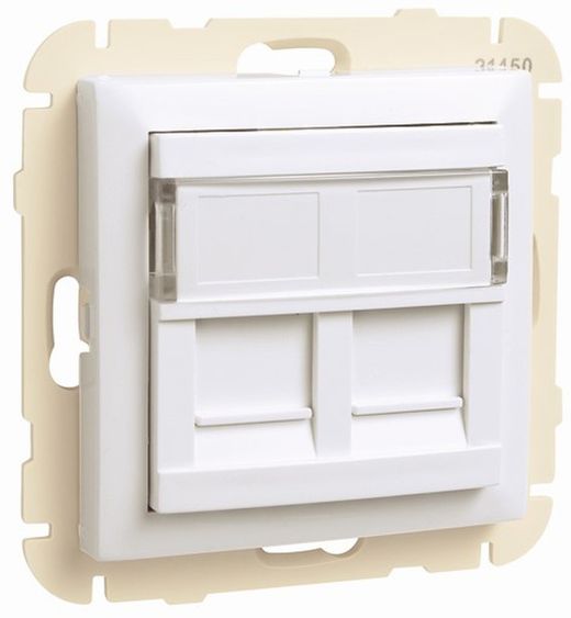 Tapa con soporte para 2 conectores RJ45 en color blanco