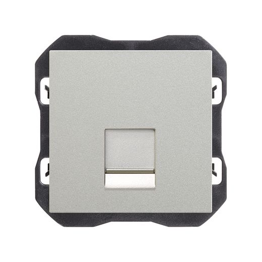 Tapa de voz y datos plana con guardapolvo con 1 conector RJ45 aluminio