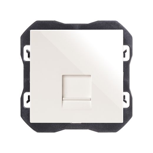 Tapa de voz y datos plana con guardapolvo con 1 conector RJ45 blanco