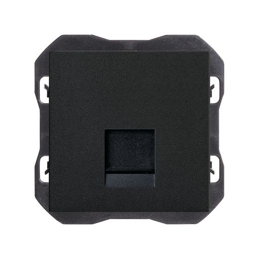 Tapa de voz y datos plana con guardapolvo con 1 conector RJ45 negro mate