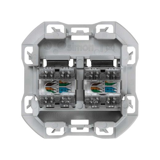 Tapa de voz y datos plana con guardapolvo con 2 conectores RJ45 aluminio
