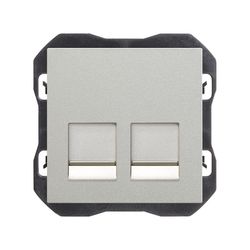 Tapa de voz y datos plana con guardapolvo con 2 conectores RJ45 aluminio