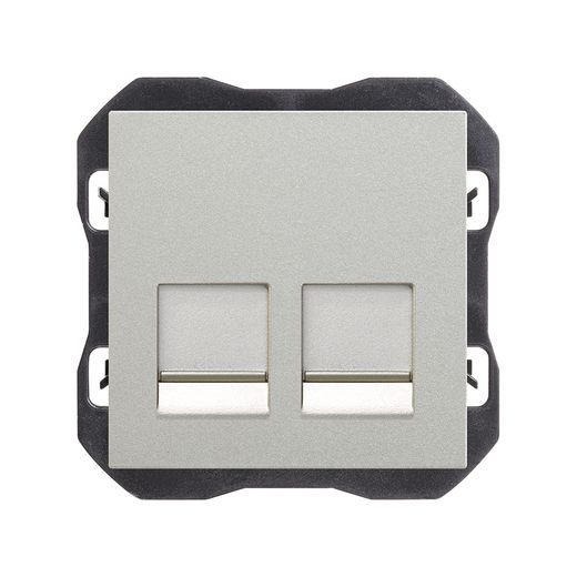 Tapa de voz y datos plana con guardapolvo con 2 conectores RJ45 aluminio