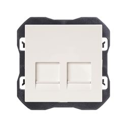 Tapa de voz y datos plana con guardapolvo con 2 conectores RJ45 blanco mate