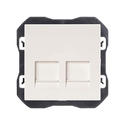 Tapa de voz y datos plana con guardapolvo con 2 conectores RJ45 blanco mate